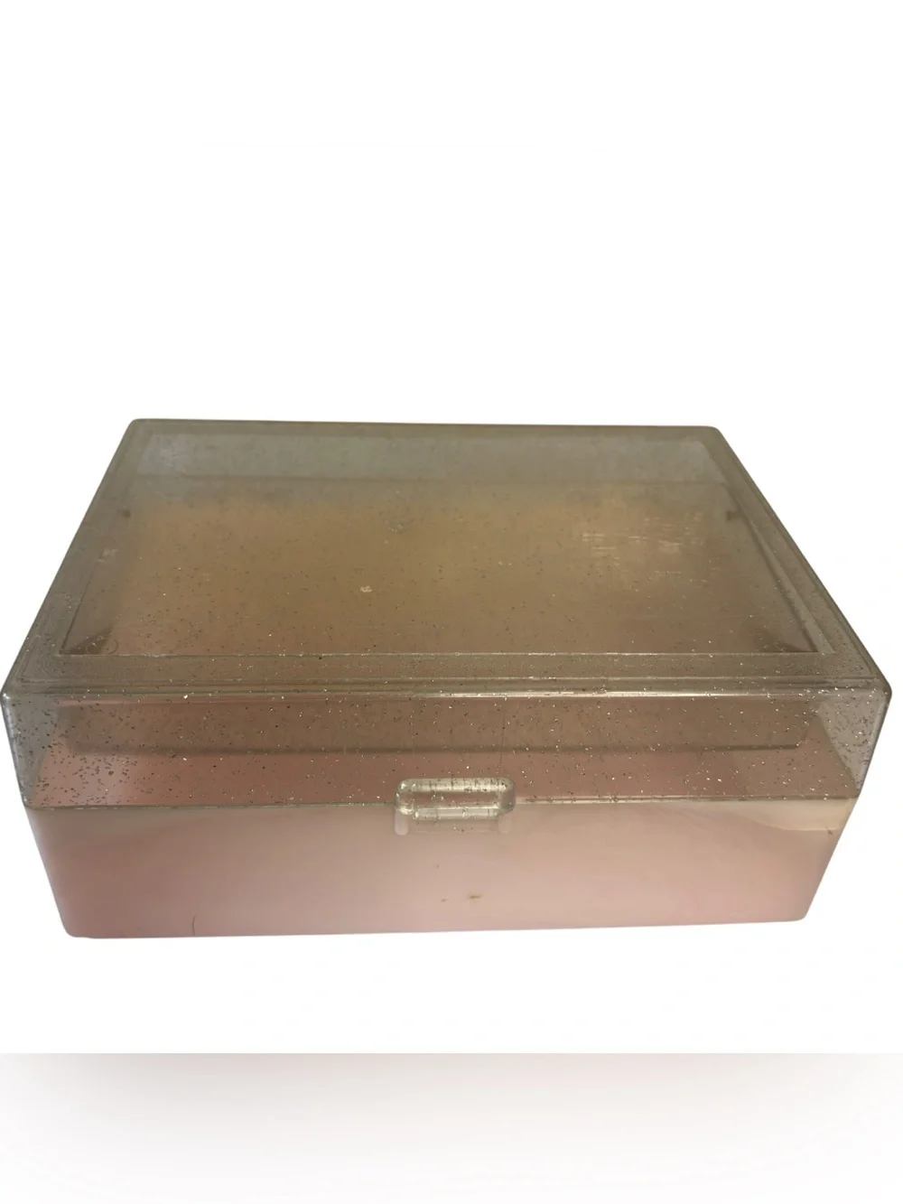Vintage 90s Clear Glitter Pink Auto Open Tiered Makeup Train Case Organizer